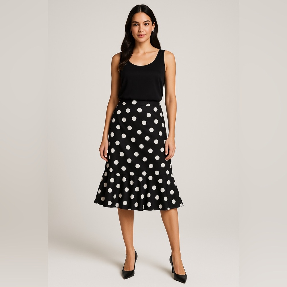 NWT INC International Concepts 100% Silk Black & White Polka Dot Skirt Size 8